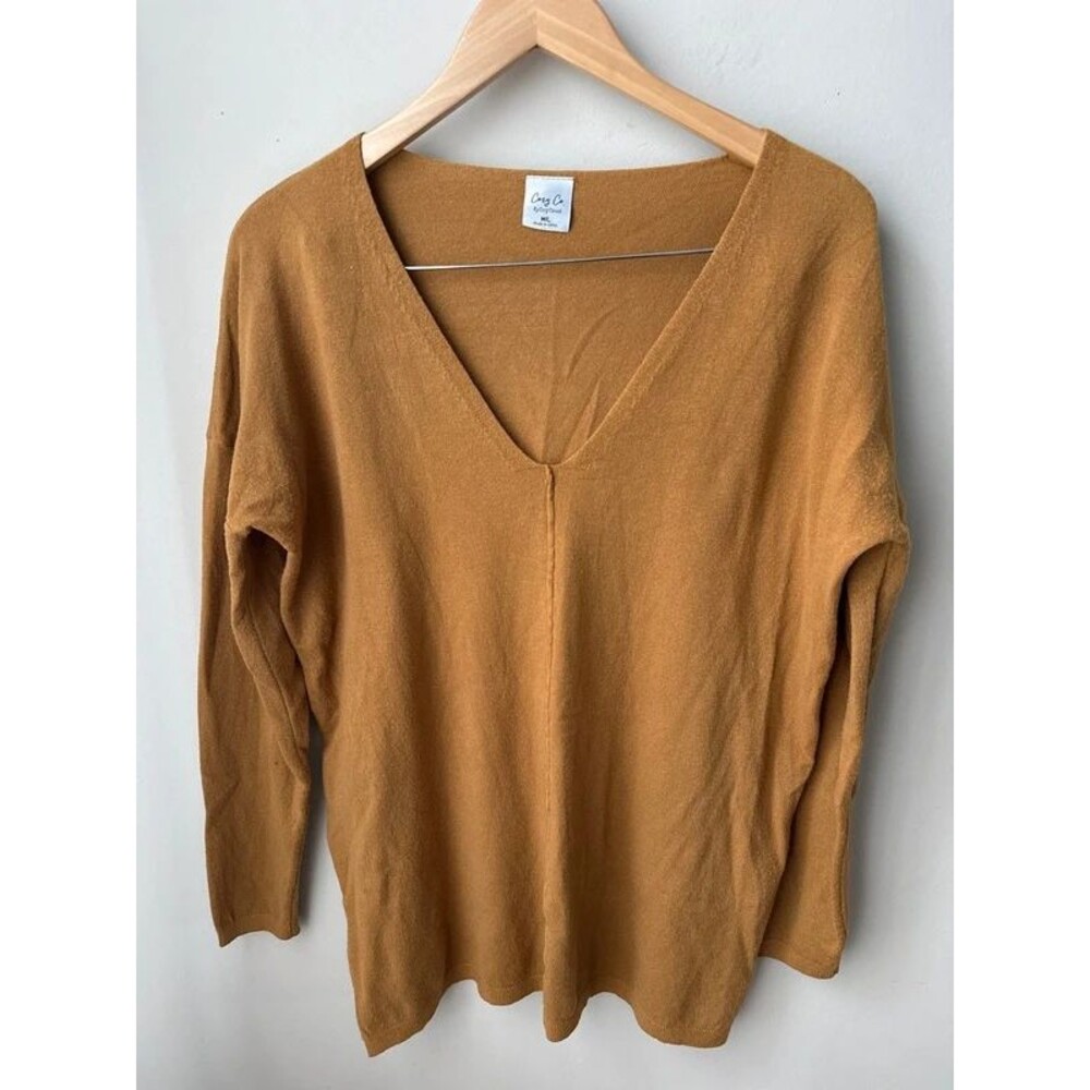 Cozy Co Camel Brown Oversized V Neck Tunic Sweater
